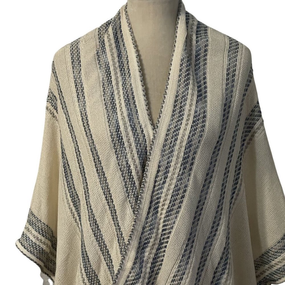 Lucky Brand Stripe Shawl Bohemian Poncho Striped Ivory S